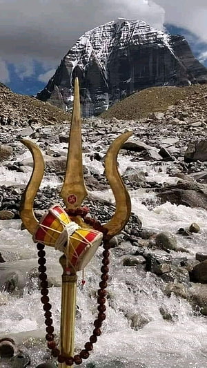 Trishul and Rudra Veena at Mount Kailash Sacred Himalayan Landscape HD phone wallpaper