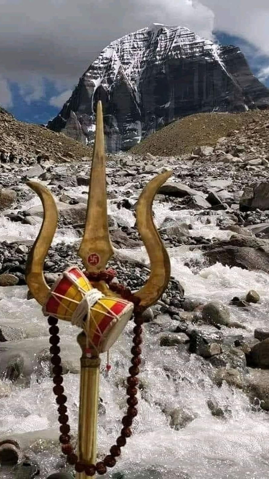 Trishul and Rudra Veena at Mount Kailash Sacred Himalayan Landscape HD phone wallpaper