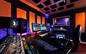 Professional Recording Studio with Mixing Console and Acoustic Treatment HD wallpaper