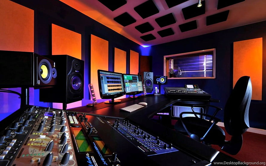 Professional Recording Studio with Mixing Console and Acoustic Treatment HD wallpaper