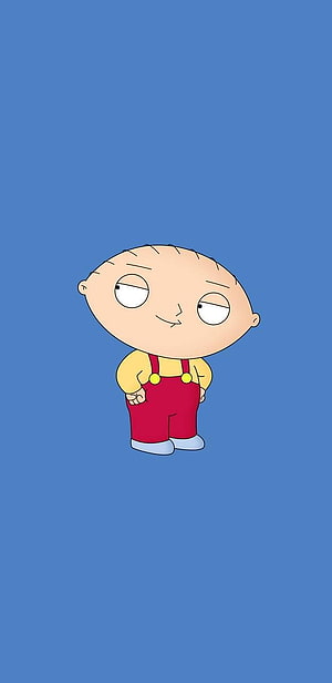 Stewie Griffin Cartoon Character in Red Overalls on Blue Background HD phone wallpaper
