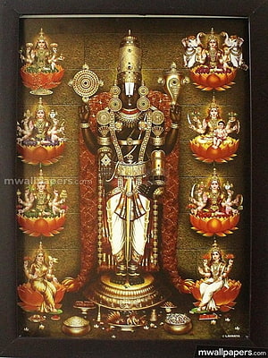 Lord Balaji with Ashta Lakshmi on Lotus Thrones in Golden Temple Setting HD phone wallpaper
