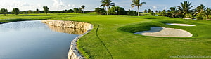Tropical Golf Course Landscape With Water Hazard And Sand Traps HD wallpaper