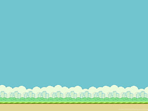 Flappy Bird Style Pixel Art City Skyline Background with Teal Sky and Green Ground HD wallpaper