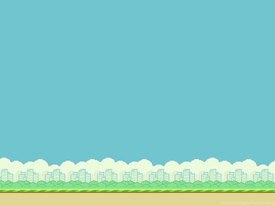 Flappy Bird Style Pixel Art City Skyline Background with Teal Sky and Green Ground HD wallpaper