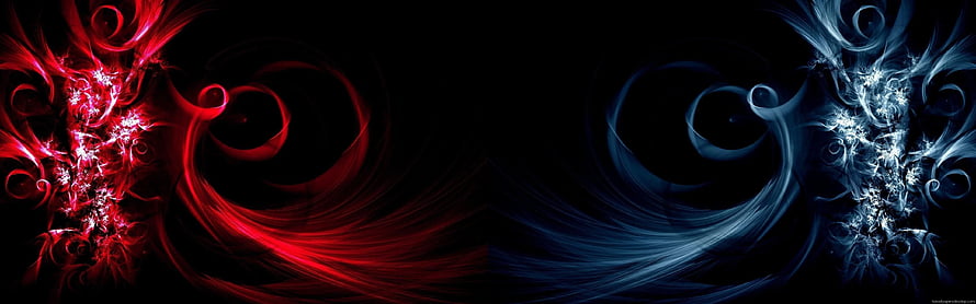 Red and Blue Abstract Fractal Artwork on Black Background HD wallpaper
