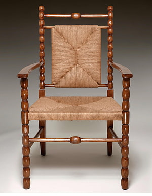 Antique Turned Wood Armchair with Woven Rush Seat and Backrest HD phone wallpaper