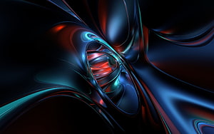 Dark Abstract 3D Liquid Metal Waves with Neon Cyan and Red Accents HD wallpaper