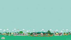 Animal Crossing New Leaf pixel art village scene with characters and buildings HD wallpaper
