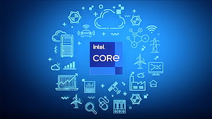 Intel Core Processor Technology Concept with Connected Devices and Cloud Icons on Blue Background HD wallpaper