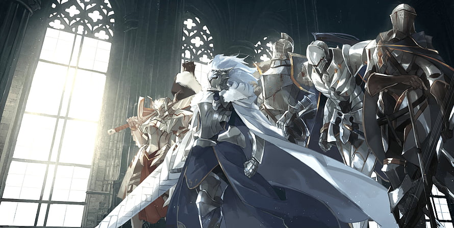 Fate Grand Order Knights of the Round Table in a Gothic Cathedral HD wallpaper