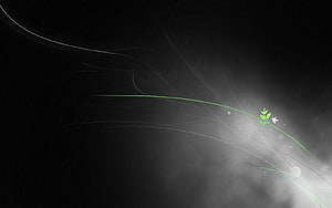 Elegant Dark Abstract Wallpaper with Flowing Green Lines and Minimalist Leaf Accent HD wallpaper