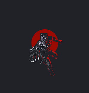 Black Panther Minimalist Vector Illustration with Red Circle on Dark Background HD phone wallpaper