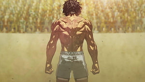 Ohma Tokita Back View in Boxing Shorts Facing Crowd in Anime Style HD wallpaper