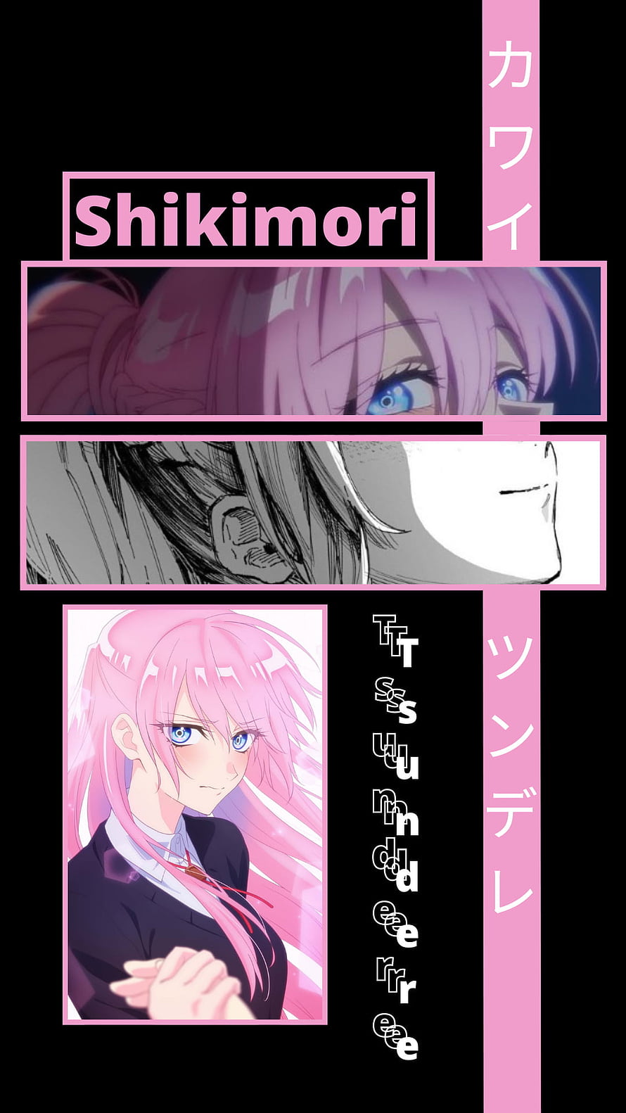 Shikimori Tsundere Anime Character Collage with Pink Hair and Blue Eyes HD phone wallpaper