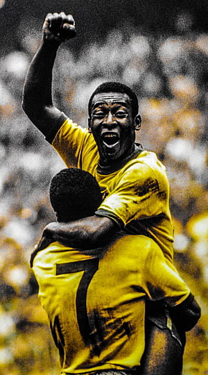 Pele Celebrating Victory in Classic Brazil National Team Yellow Jersey HD phone wallpaper