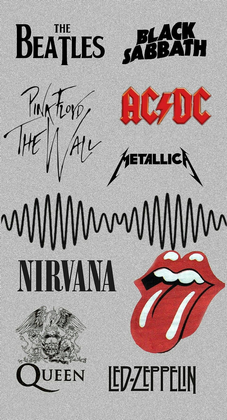 Classic Rock Band Logos Collection Featuring Beatles, Queen, Nirvana, and Led Zeppelin HD phone wallpaper