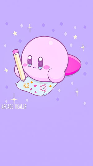 Cute Kirby Drawing with Pencil on Purple Background HD phone wallpaper