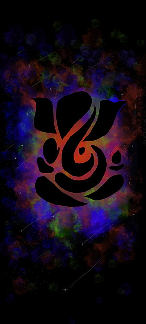 Ganesha Silhouette Against Vibrant Cosmic Nebula and Starry Space Background HD phone wallpaper