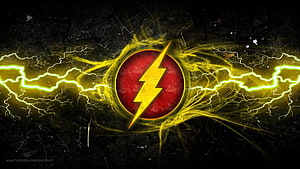 The Flash Lightning Bolt Emblem with Electric Energy Burst on Dark Background HD wallpaper