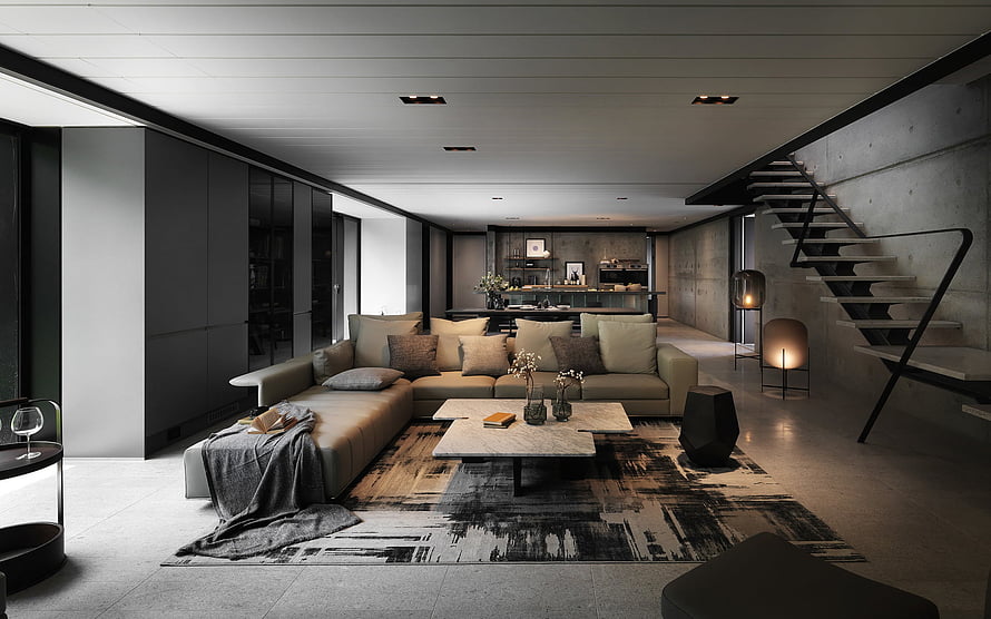 Modern Loft Living Room With Concrete Walls And Minimalist Furniture HD wallpaper