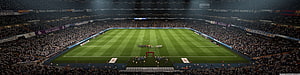 Santiago Bernabeu Stadium Wide Panorama with Real Madrid and FC Barcelona Match Atmosphere HD wallpaper