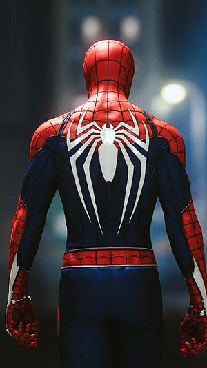 Spider-Man Rear View in Classic Red and Blue Suit with White Spider Emblem, Spiderman, Superhero HD phone wallpaper