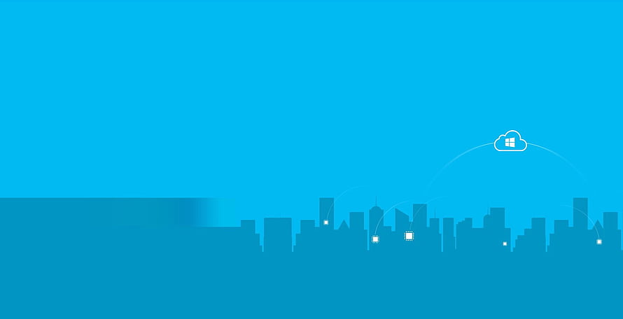 Microsoft Azure Cloud Computing Cityscape with Connected Network Nodes and Skyline Silhouette HD wallpaper