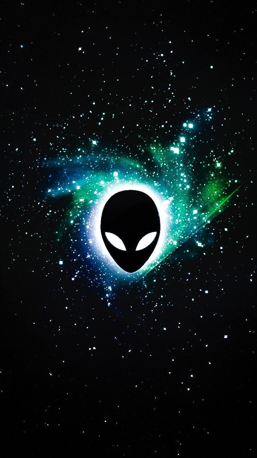 Glowing Alien Silhouette in Cosmic Nebula with Starfield Background HD phone wallpaper
