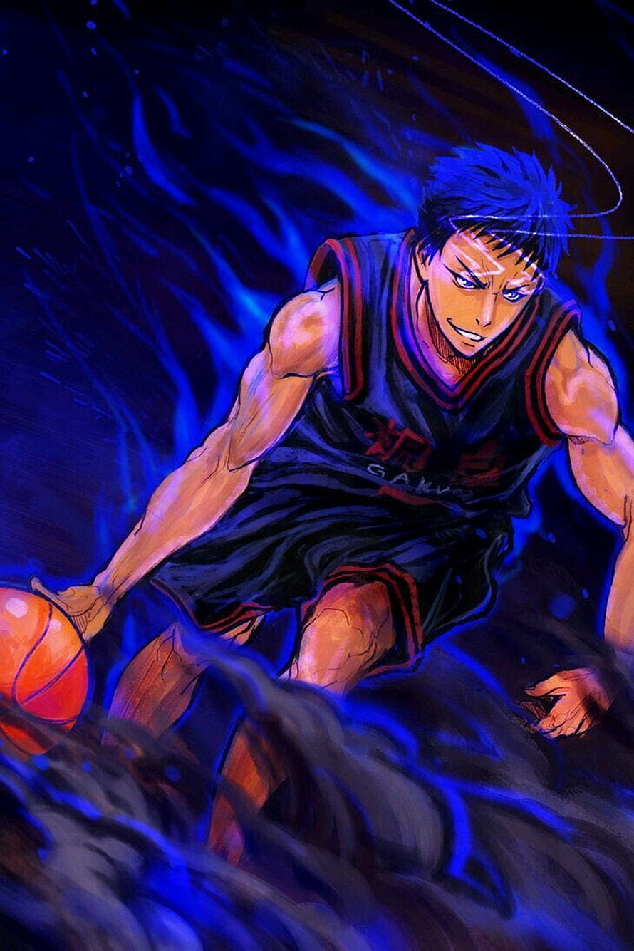 Aomine Daiki in Zone State Dribbling Basketball in Kuroko no Basket Anime Art HD phone wallpaper