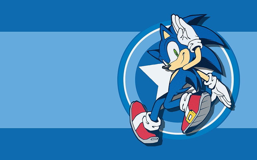 Sonic the Hedgehog Saluting in Front of a Blue Star Emblem on a Gradient Background HD wallpaper
