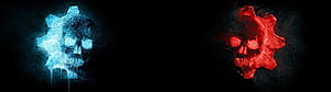 Glowing Blue and Red Skulls on Dark Grunge Background HD wallpaper
