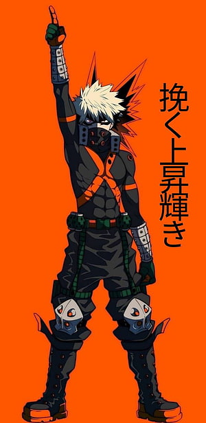 Katsuki Bakugo Full Body Anime Character Artwork on Orange Background HD phone wallpaper