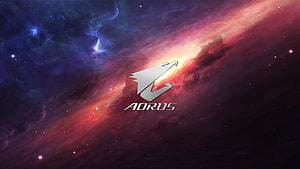 AORUS Eagle Logo Against Vibrant Cosmic Nebula and Starfield HD wallpaper