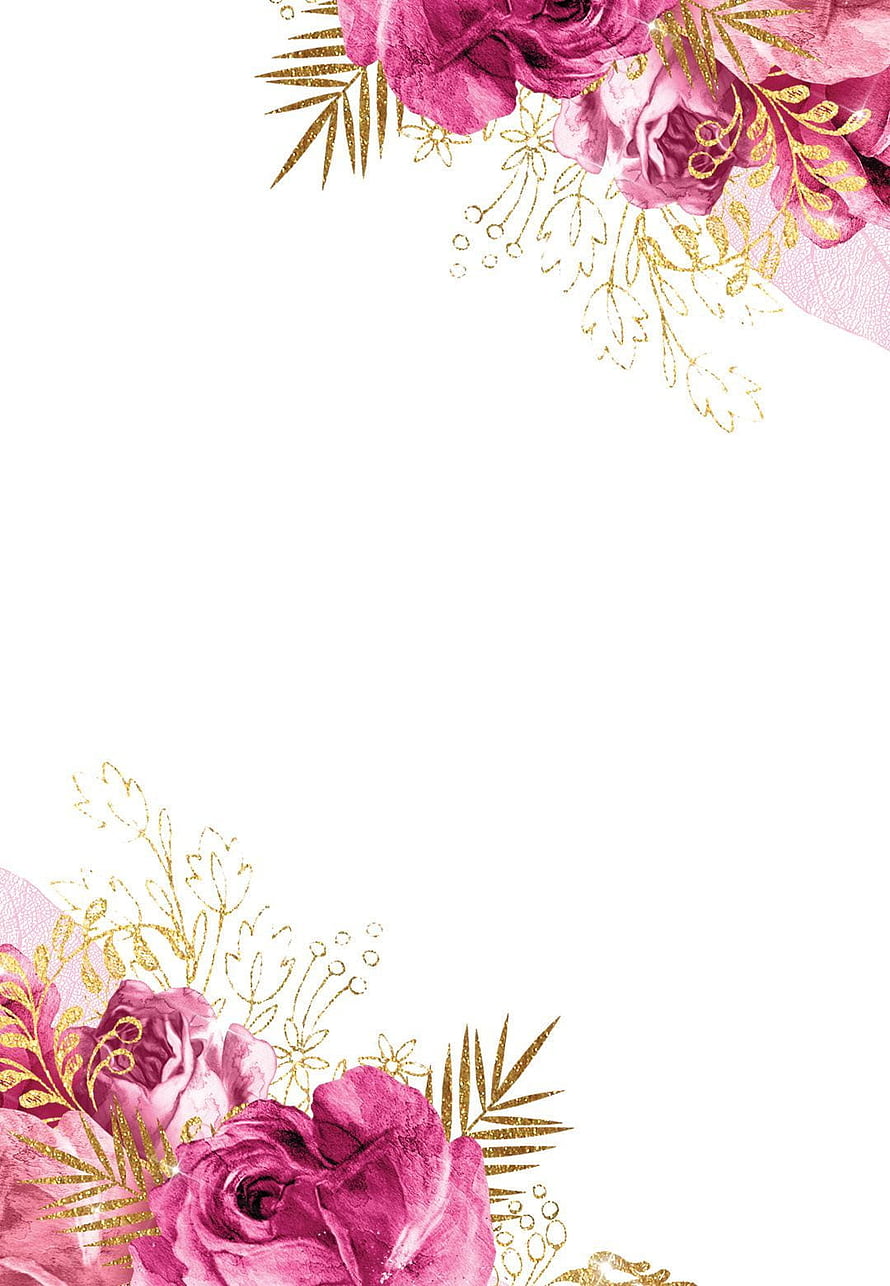 Elegant Pink and Gold Floral Corner Frame with Watercolor Roses and Botanical Accents HD phone wallpaper