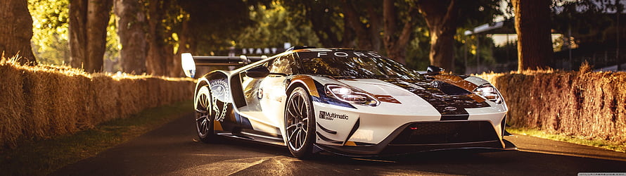Ford GT MK II Super Car on a Tree-Lined Road at Golden Hour HD wallpaper