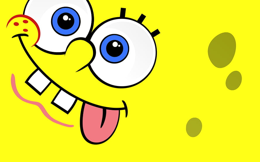 SpongeBob SquarePants Cartoon Face With Tongue Out On Bright Yellow Background HD wallpaper