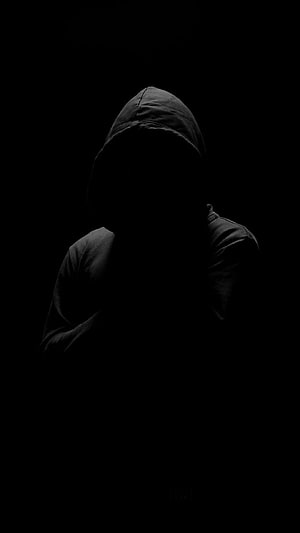 Mysterious Hooded Figure Silhouette in Dark Black Background HD phone wallpaper