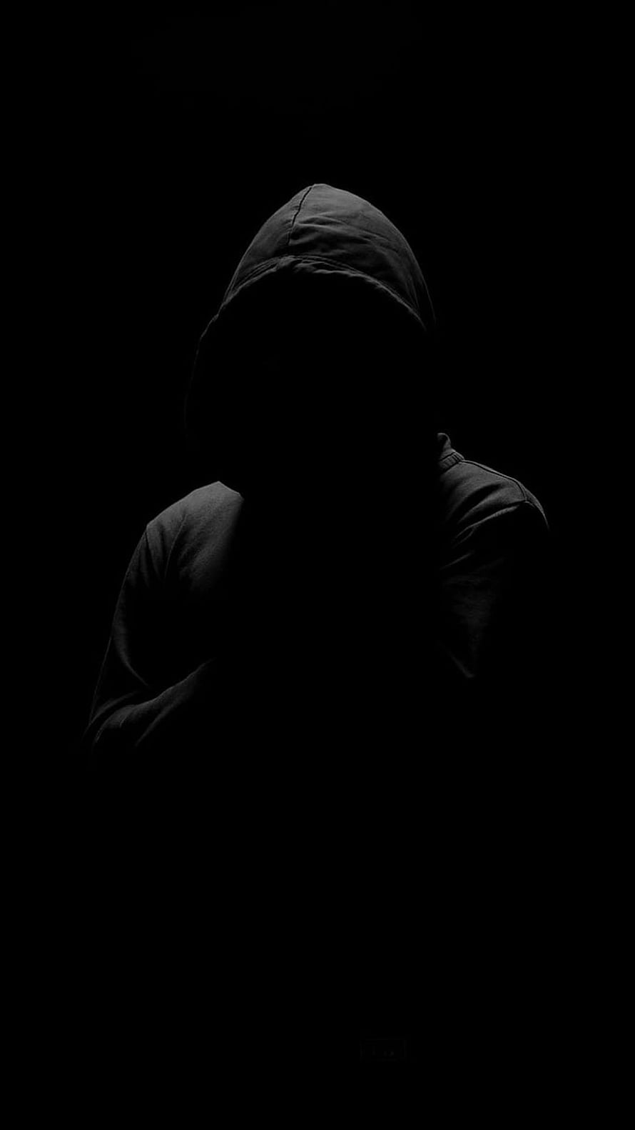 Mysterious Hooded Figure Silhouette in Dark Black Background HD phone wallpaper