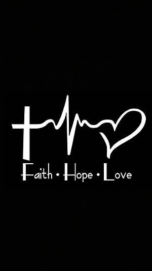 Faith Hope Love Cross Heartbeat Line Art on Black Background HD phone wallpaper