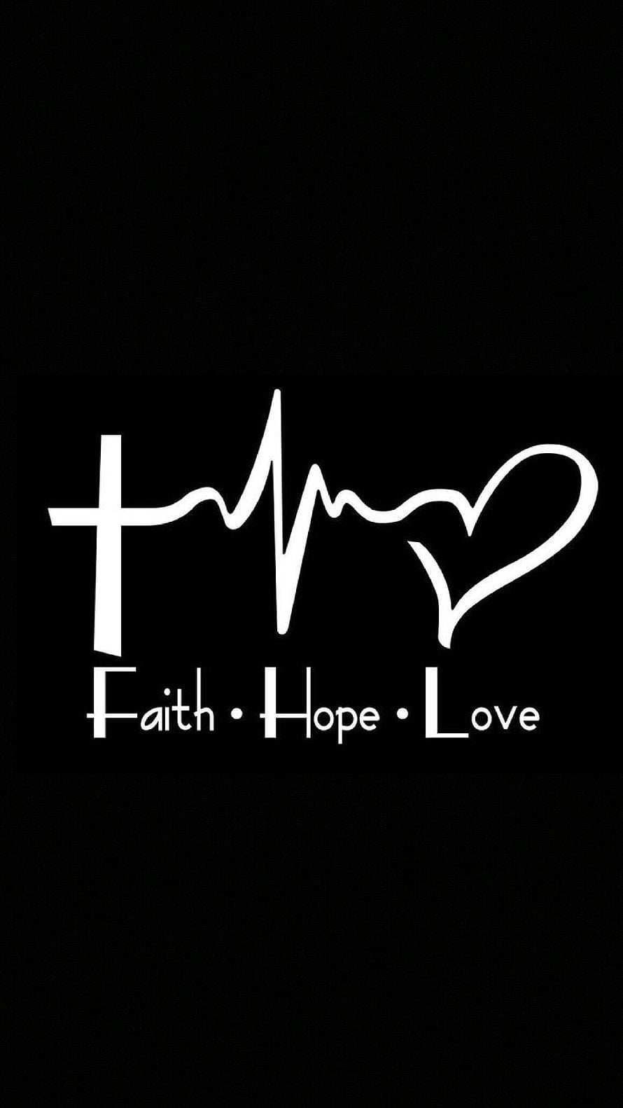Faith Hope Love Cross Heartbeat Line Art on Black Background HD phone wallpaper