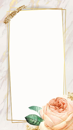 Elegant Watercolor Rose and Gold Frame on Marble Background HD phone wallpaper
