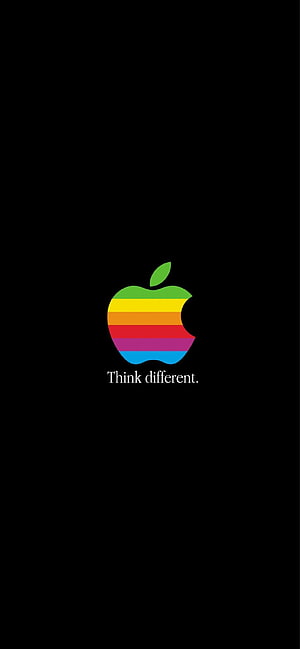 Apple Think Different Rainbow Logo on Black Background HD phone wallpaper