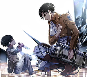 Levi Ackerman and Eren Yeager in Attack on Titan Fanart with ODM Gear and Blade HD wallpaper