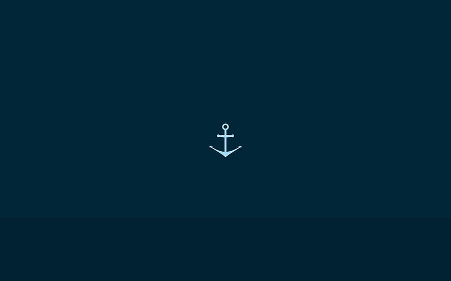 Minimalist white anchor icon centered on a deep navy blue background HD wallpaper