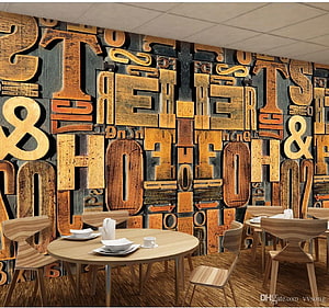 Rustic Wooden Alphabet Mural for Cafe and Restaurant Interior Design HD wallpaper