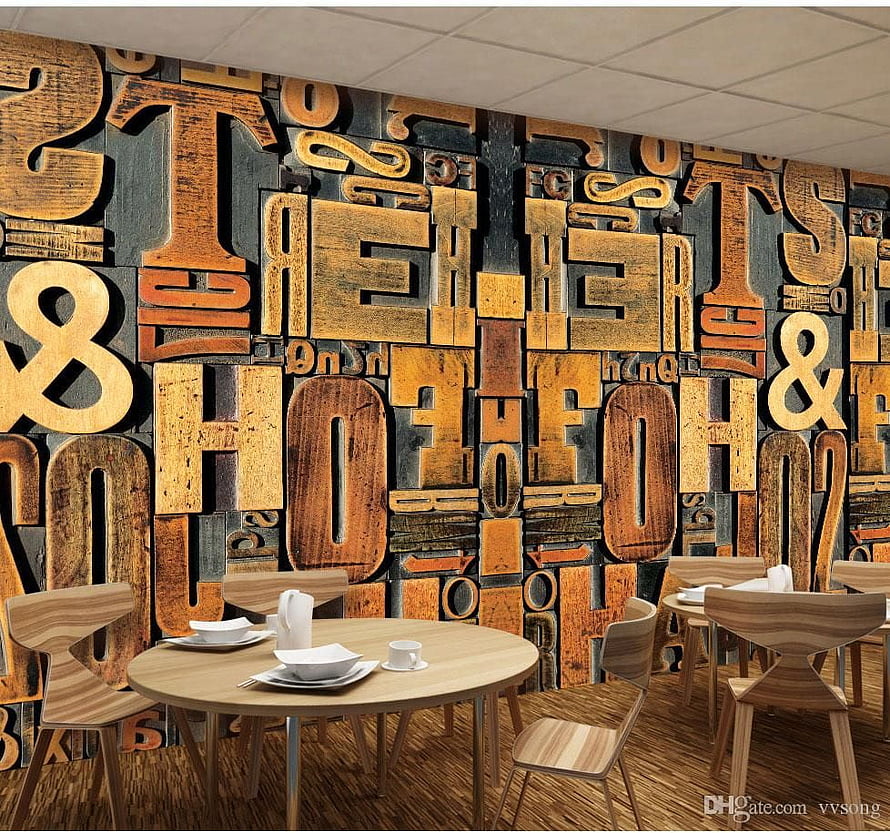Rustic Wooden Alphabet Mural for Cafe and Restaurant Interior Design HD wallpaper