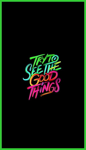 Vibrant Rainbow Gradient Typography on Black Background with Green Border HD phone wallpaper