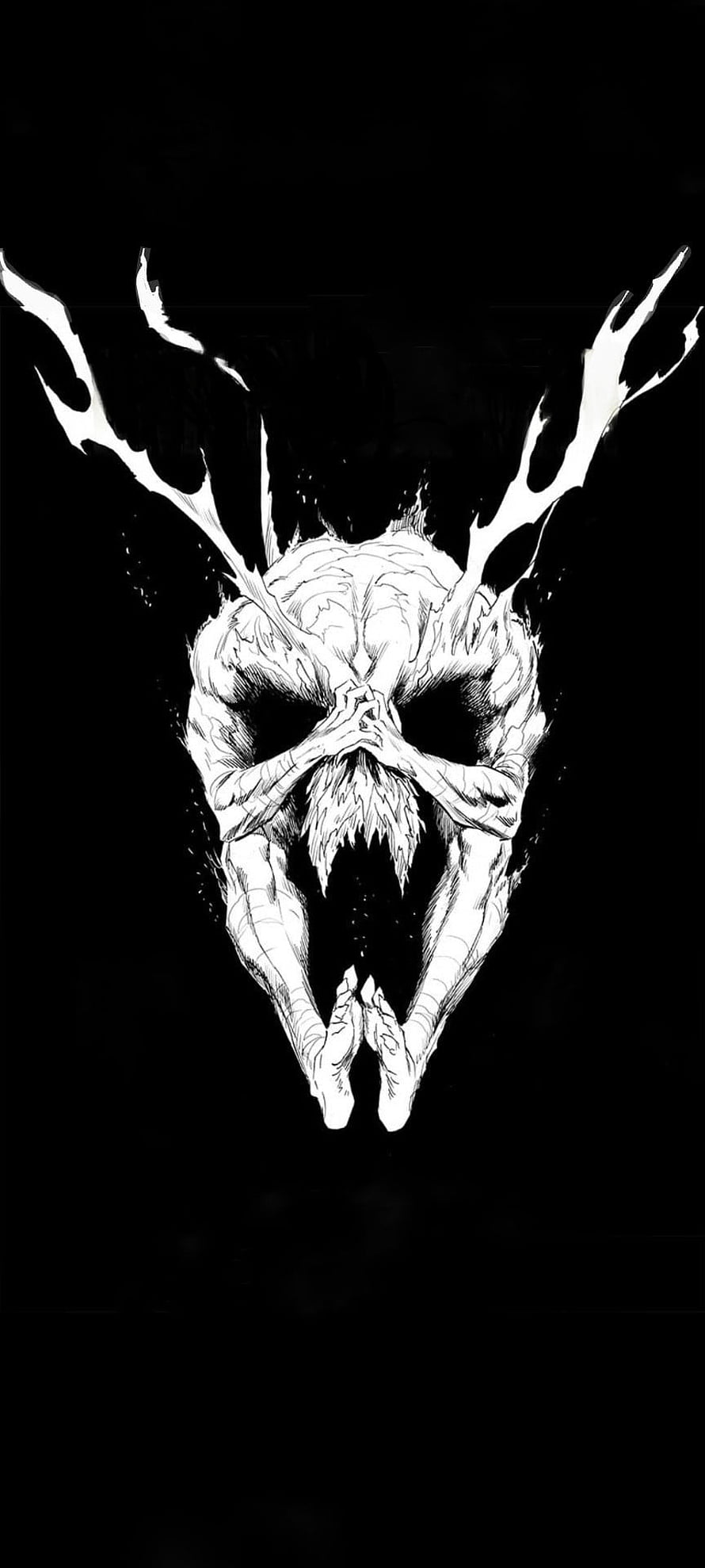 One Punch Man Garou Black and White Ink Illustration with Antlered Horns, Garou, Punch, tatsumaki, one, man, saitama, fubuki HD phone wallpaper
