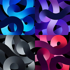 Abstract 3D Ribbon Loops in Four Color Variations on Black Background HD phone wallpaper